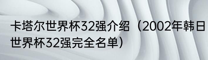 卡塔尔世界杯32强介绍（2002年韩日世界杯32强完全名单）