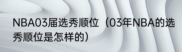NBA03届选秀顺位（03年NBA的选秀顺位是怎样的）