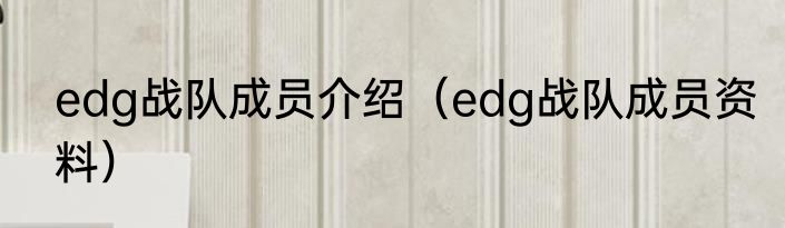 edg战队成员介绍（edg战队成员资料）