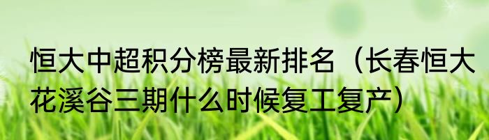 恒大中超积分榜最新排名（长春恒大花溪谷三期什么时候复工复产）