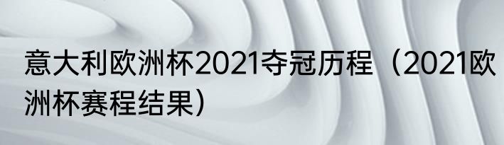 意大利欧洲杯2021夺冠历程（2021欧洲杯赛程结果）