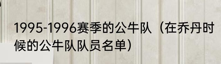 1995-1996赛季的公牛队（在乔丹时候的公牛队队员名单）