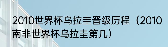 2010世界杯乌拉圭晋级历程（2010南非世界杯乌拉圭第几）