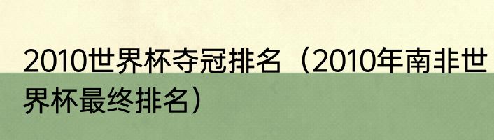 2010世界杯夺冠排名（2010年南非世界杯最终排名）