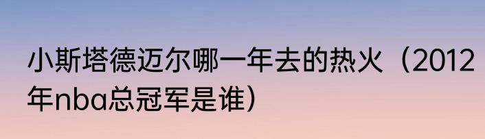 小斯塔德迈尔哪一年去的热火（2012年nba总冠军是谁）