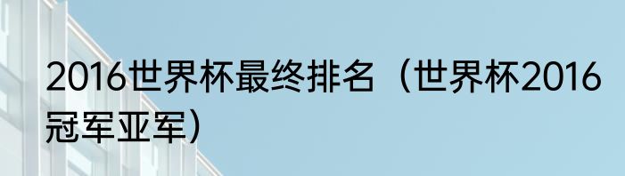 2016世界杯最终排名（世界杯2016冠军亚军）