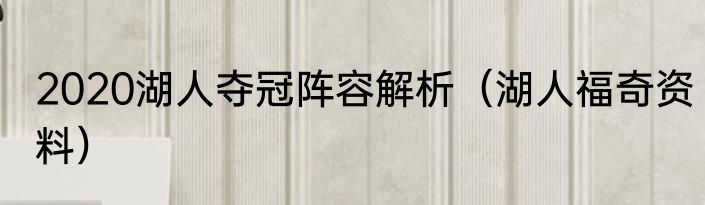 2020湖人夺冠阵容解析（湖人福奇资料）
