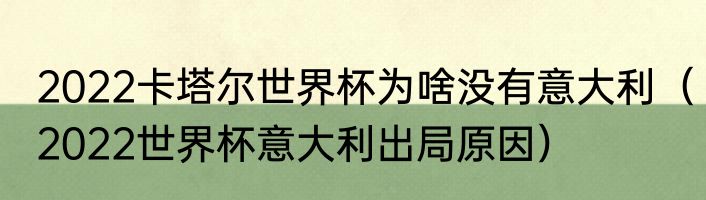 2022卡塔尔世界杯为啥没有意大利（2022世界杯意大利出局原因）