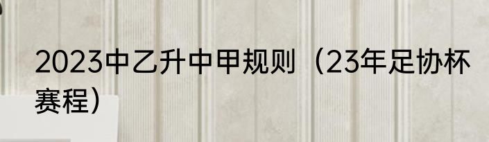 2023中乙升中甲规则（23年足协杯赛程）