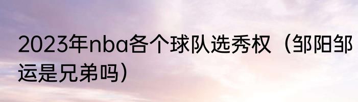 2023年nba各个球队选秀权（邹阳邹运是兄弟吗）