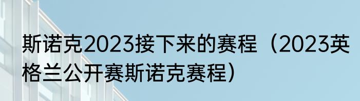 斯诺克2023接下来的赛程（2023英格兰公开赛斯诺克赛程）