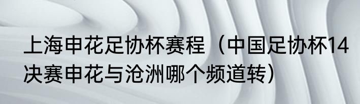 上海申花足协杯赛程（中国足协杯14决赛申花与沧洲哪个频道转）
