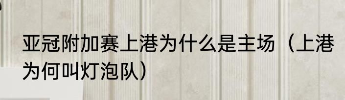 亚冠附加赛上港为什么是主场（上港为何叫灯泡队）