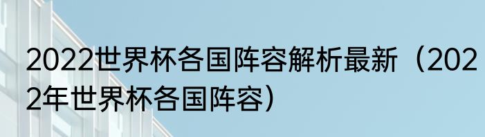 2022世界杯各国阵容解析最新（2022年世界杯各国阵容）