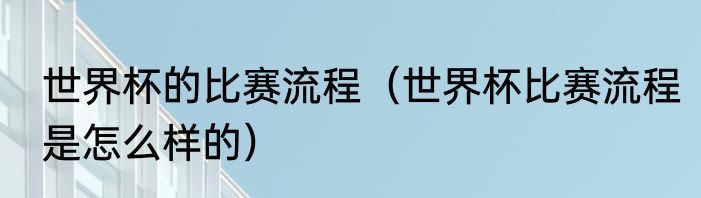 世界杯的比赛流程（世界杯比赛流程是怎么样的）