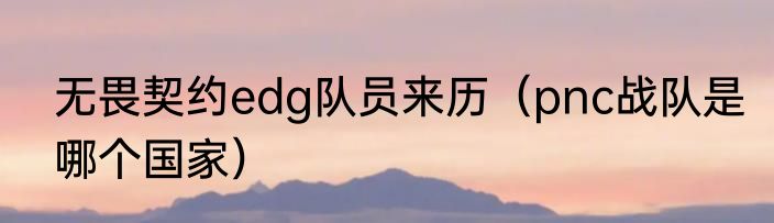 无畏契约edg队员来历（pnc战队是哪个国家）