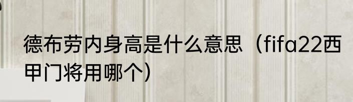 德布劳内身高是什么意思（fifa22西甲门将用哪个）