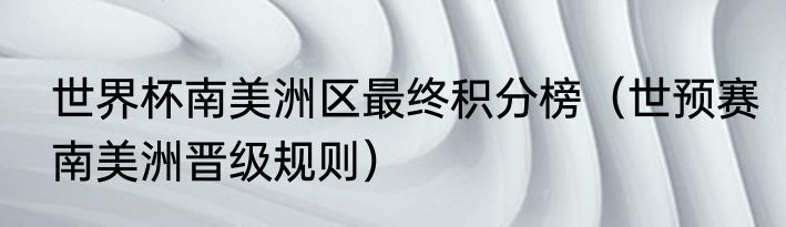 世界杯南美洲区最终积分榜（世预赛南美洲晋级规则）