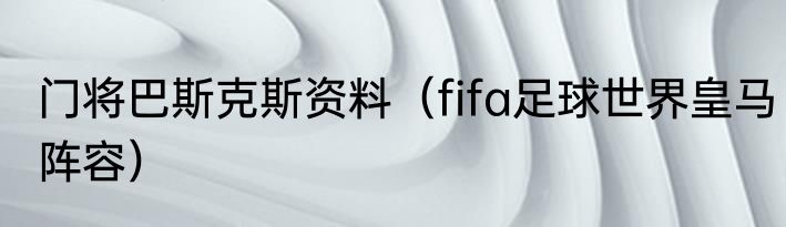 门将巴斯克斯资料（fifa足球世界皇马阵容）