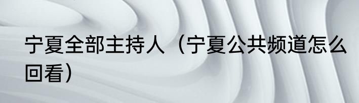 宁夏全部主持人(宁夏公共频道怎么回看)