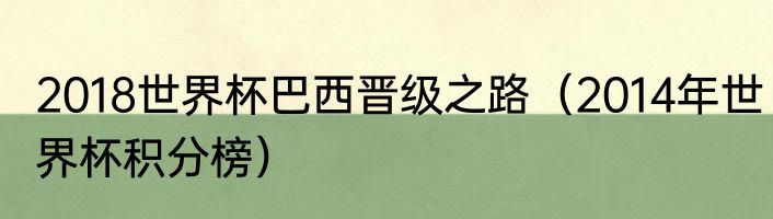 2018世界杯巴西晋级之路（2014年世界杯积分榜）