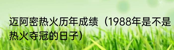 迈阿密热火历年成绩（1988年是不是热火夺冠的日子）