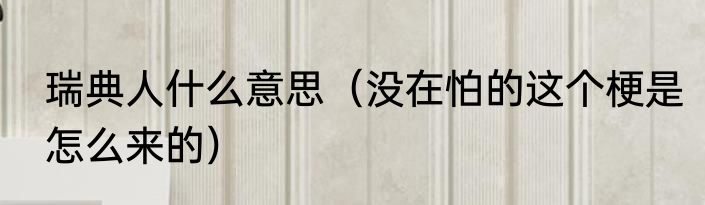 瑞典人什么意思（没在怕的这个梗是怎么来的）