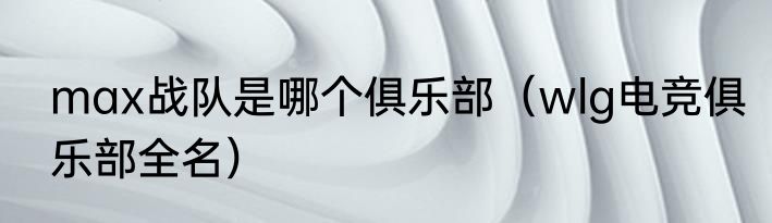 max战队是哪个俱乐部（wlg电竞俱乐部全名）