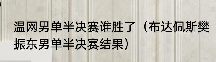 温网男单半决赛谁胜了（布达佩斯樊振东男单半决赛结果）