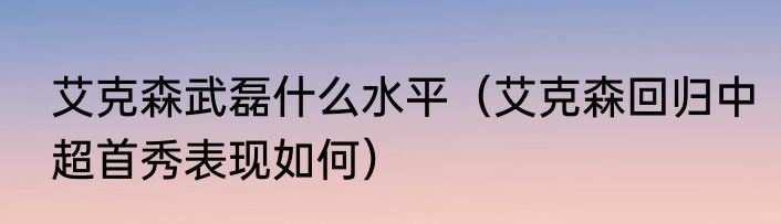 艾克森武磊什么水平（艾克森回归中超首秀表现如何）