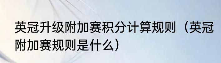 英冠升级附加赛积分计算规则（英冠附加赛规则是什么）