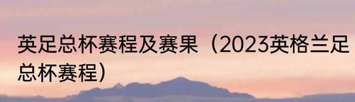 英足总杯赛程及赛果（2023英格兰足总杯赛程）