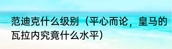 范迪克什么级别（平心而论，皇马的瓦拉内究竟什么水平）
