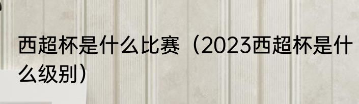 西超杯是什么比赛（2023西超杯是什么级别）
