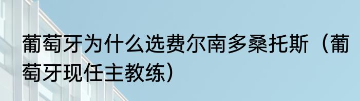 葡萄牙为什么选费尔南多桑托斯（葡萄牙现任主教练）
