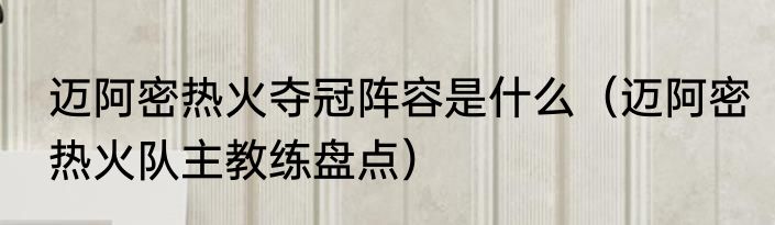 迈阿密热火夺冠阵容是什么（迈阿密热火队主教练盘点）