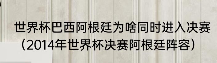 世界杯巴西阿根廷为啥同时进入决赛（2014年世界杯决赛阿根廷阵容）
