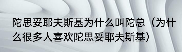 陀思妥耶夫斯基为什么叫陀总（为什么很多人喜欢陀思妥耶夫斯基）