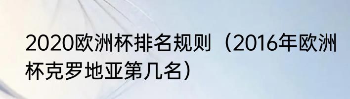 2020欧洲杯排名规则（2016年欧洲杯克罗地亚第几名）