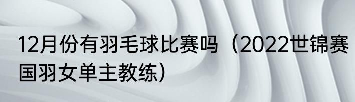12月份有羽毛球比赛吗（2022世锦赛国羽女单主教练）