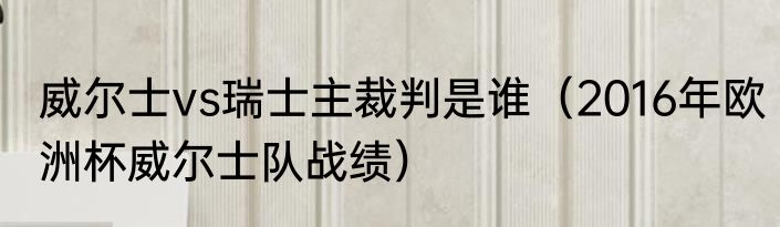 威尔士vs瑞士主裁判是谁（2016年欧洲杯威尔士队战绩）