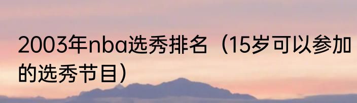 2003年nba选秀排名（15岁可以参加的选秀节目）