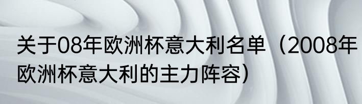 关于08年欧洲杯意大利名单（2008年欧洲杯意大利的主力阵容）