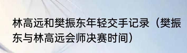 林高远和樊振东年轻交手记录（樊振东与林高远会师决赛时间）