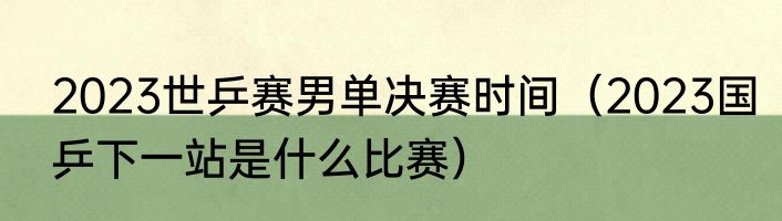 2023世乒赛男单决赛时间（2023国乒下一站是什么比赛）