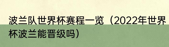 波兰队世界杯赛程一览（2022年世界杯波兰能晋级吗）