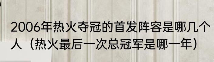 2006年热火夺冠的首发阵容是哪几个人（热火最后一次总冠军是哪一年）