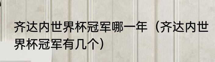 齐达内世界杯冠军哪一年（齐达内世界杯冠军有几个）