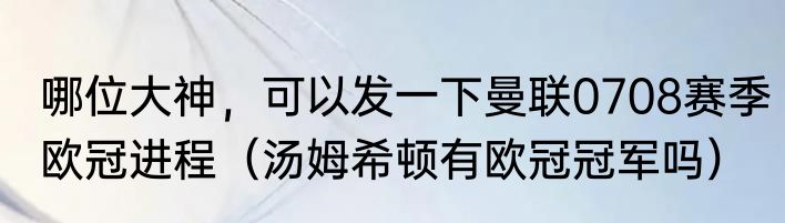 哪位大神，可以发一下曼联0708赛季欧冠进程（汤姆希顿有欧冠冠军吗）