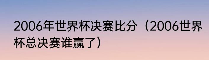2006年世界杯决赛比分（2006世界杯总决赛谁赢了）